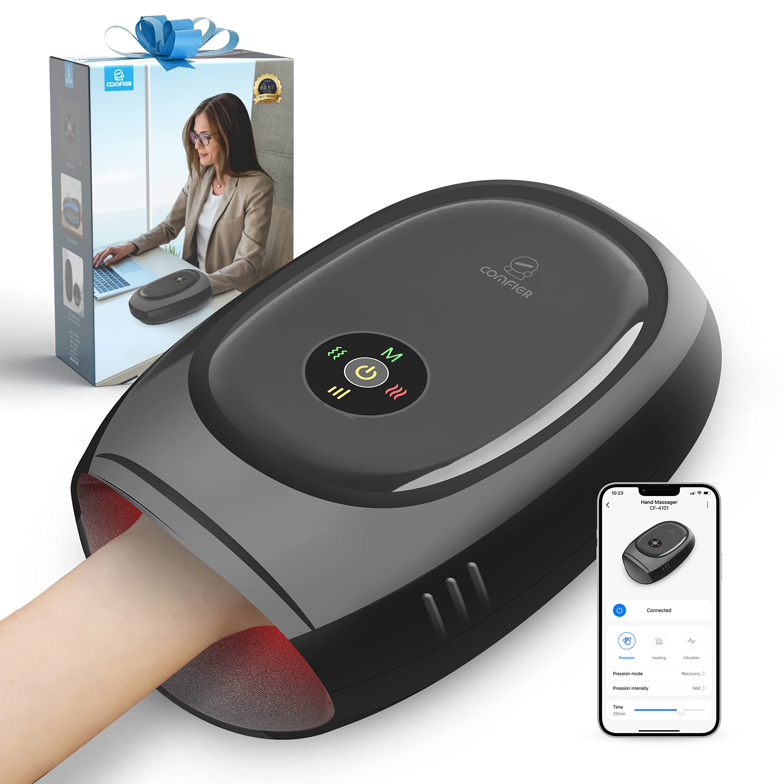 COMFIER Smart Hand Massager MachineAPP ControlHand Massage with Heat and CompressionMassager for ArthristisCarpal TunnelHand Wrist Finger Massager3 Heat Levels&3 IntensitiesGifts for WomenMen